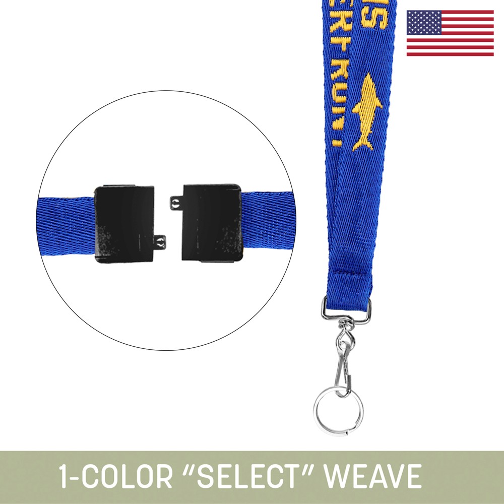 3/4" Woven lanyard w/ Swivel Snap & Split Ring & Breakaway - "Select" Weave with Logo 3/4" Woven lanyard w/ Swivel Snap & Split Ring & Breakaway - "Select" Weave with Logo
