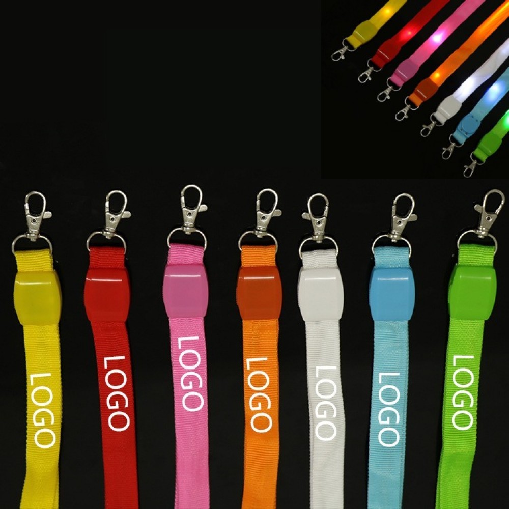 Personalized Light Up LED Flat Lanyard with Badge Clip