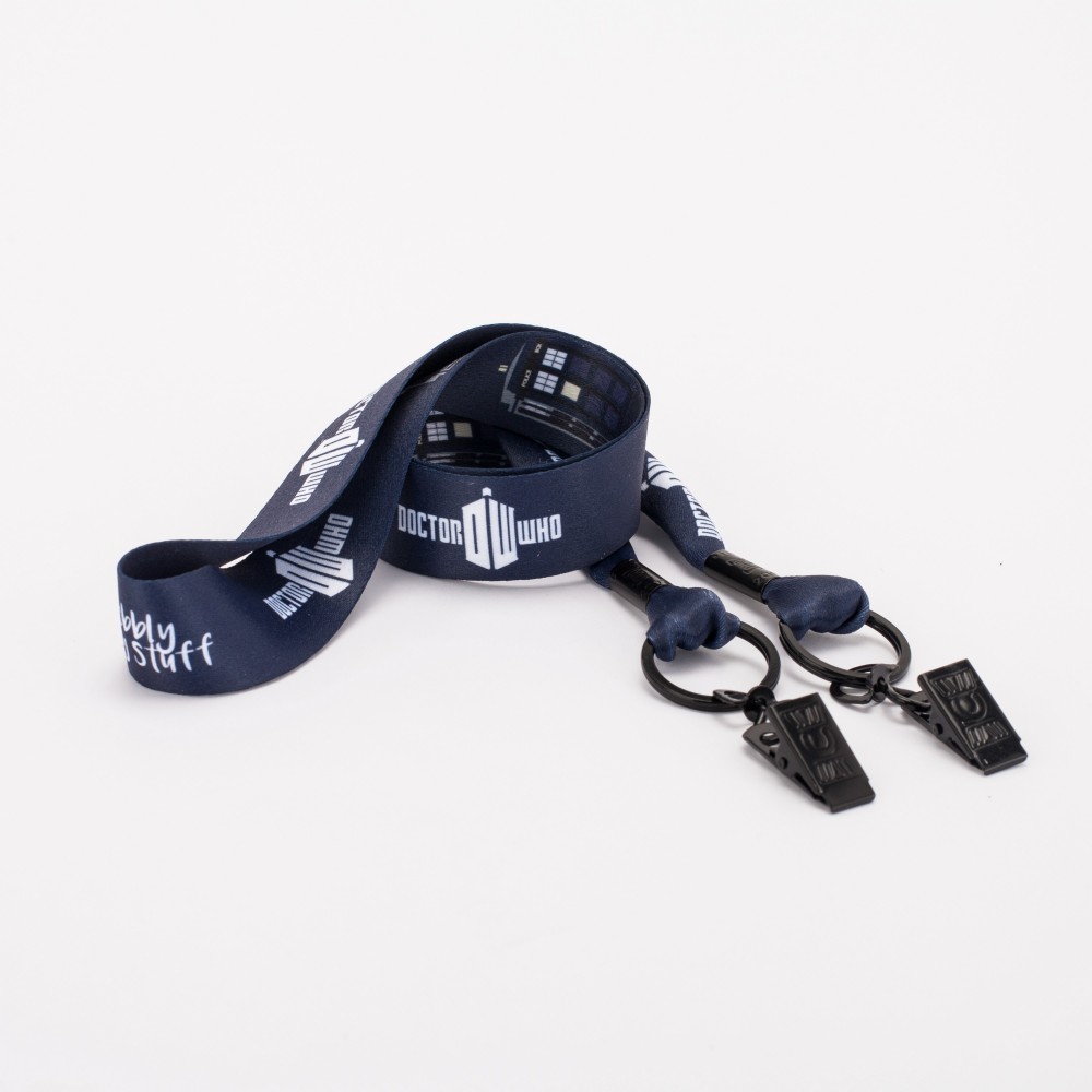 1" Double Ended Dye-Sublimated Lanyard With Metal Crimp & Metal Bulldog Clips with Logo
