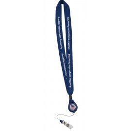 3/4" Cotton Lanyard with Metal Crimp & Retractable Badge Reel with Logo  3/4" Cotton Lanyard with Metal Crimp & Retractable Badge Reel with Logo