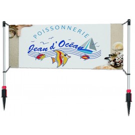 Outdoor Advertising Banner System with Ground Stakes - 8' with Logo