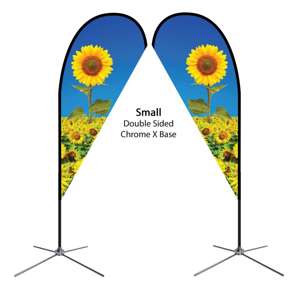 Personalized 7 Ft. Teardrop Flag - Double Sided w/Chrome X Base (Small)