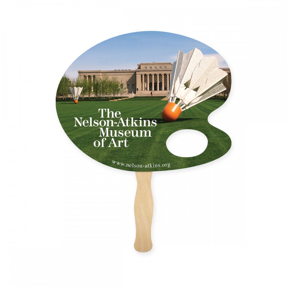 Artist Palette Shape Full Color Two Sided Single Paper Hand Fan with Logo Artist Palette Shape Full Color Two Sided Single Paper Hand Fan with Logo