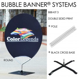 Bubble Banner - Round Shaped - Double sided print + Frame + Black Cross Base with Logo