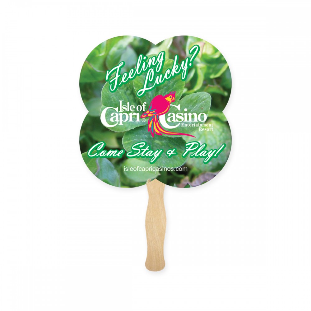 Lightweight Full Color Single Sided Clover 2 Shape Paper Hand Fan with Logo