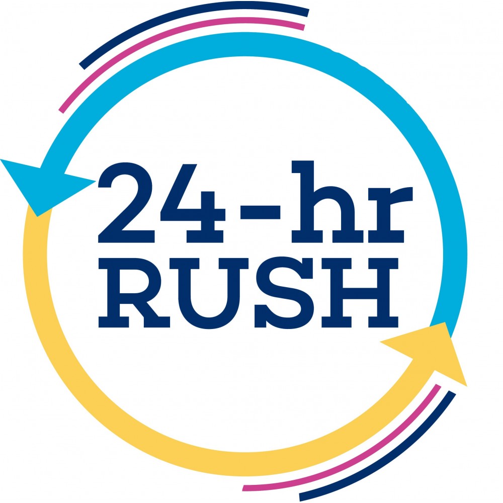 Logo Branded Rush 24 Hour Zoom 2 Straight Flag w/ Stand - 8ft Double Sided Graphic