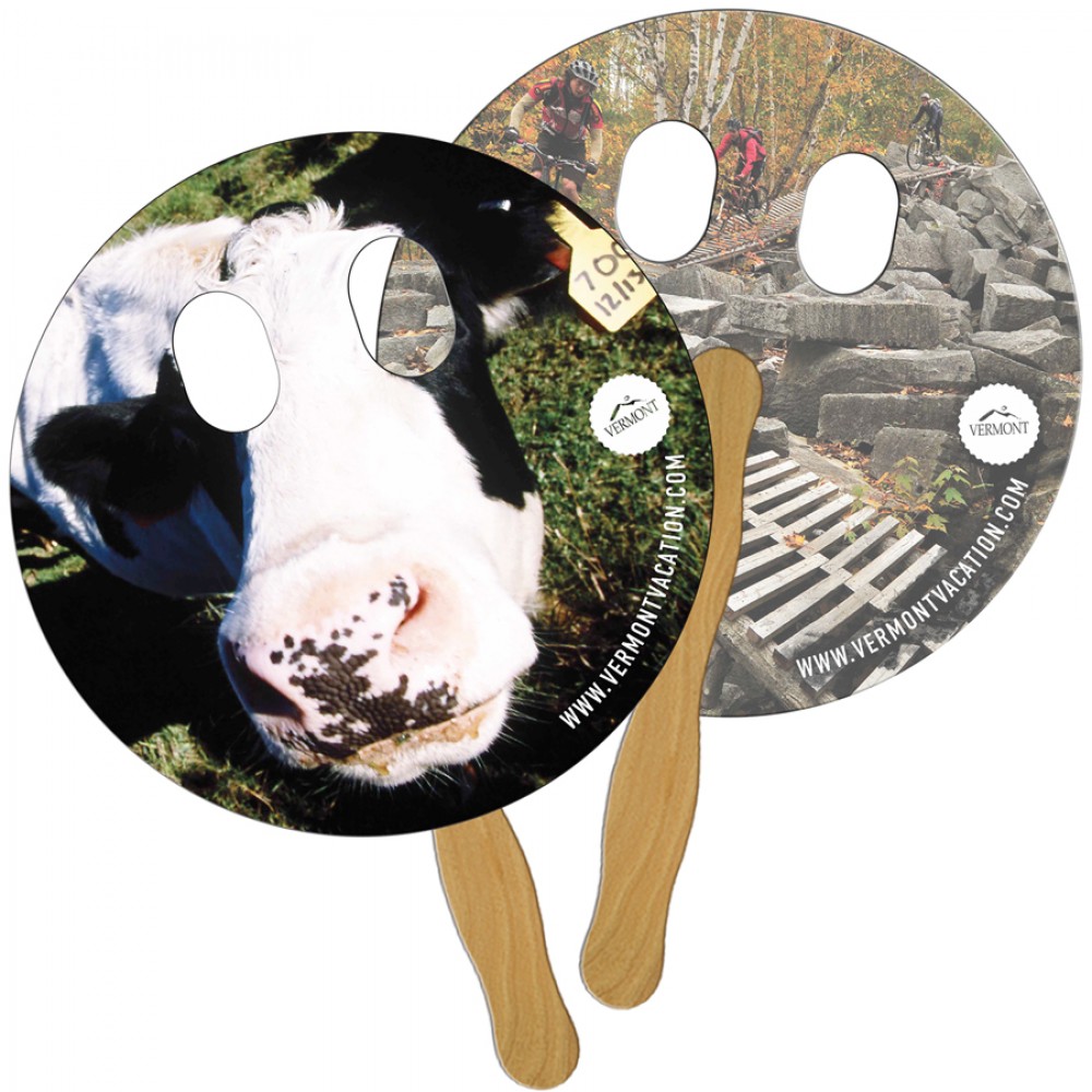 Custom Imprinted Circle w/ Eye Cutout Fast Hand Fan(2 Sides) 1 Day Custom Imprinted Circle w/ Eye Cutout Fast Hand Fan(2 Sides) 1 Day