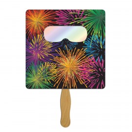 Custom Square Fireworks Fan w/Pre-Printed Firework Images Front & 1 Color Back  Custom Square Fireworks Fan w/Pre-Printed Firework Images Front & 1 Color Back
