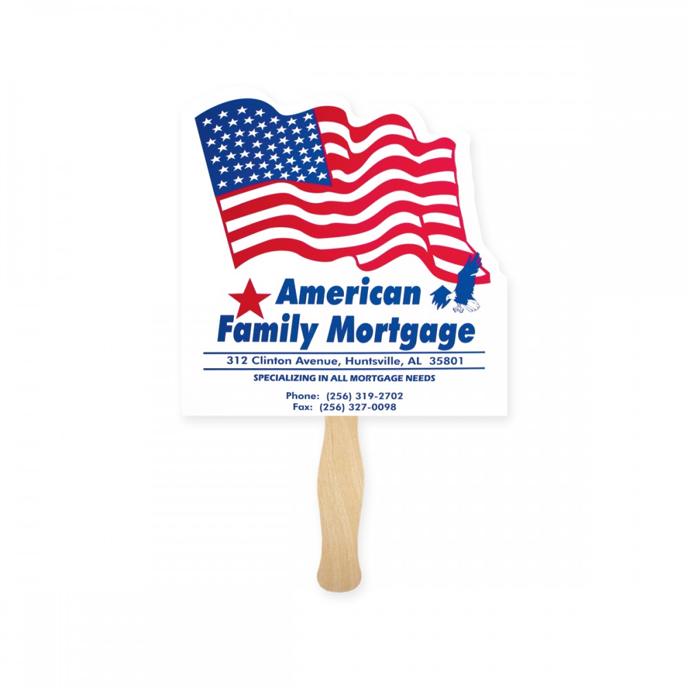 Flag Shape Full Color Two Sided Single Paper Hand Fan with Logo