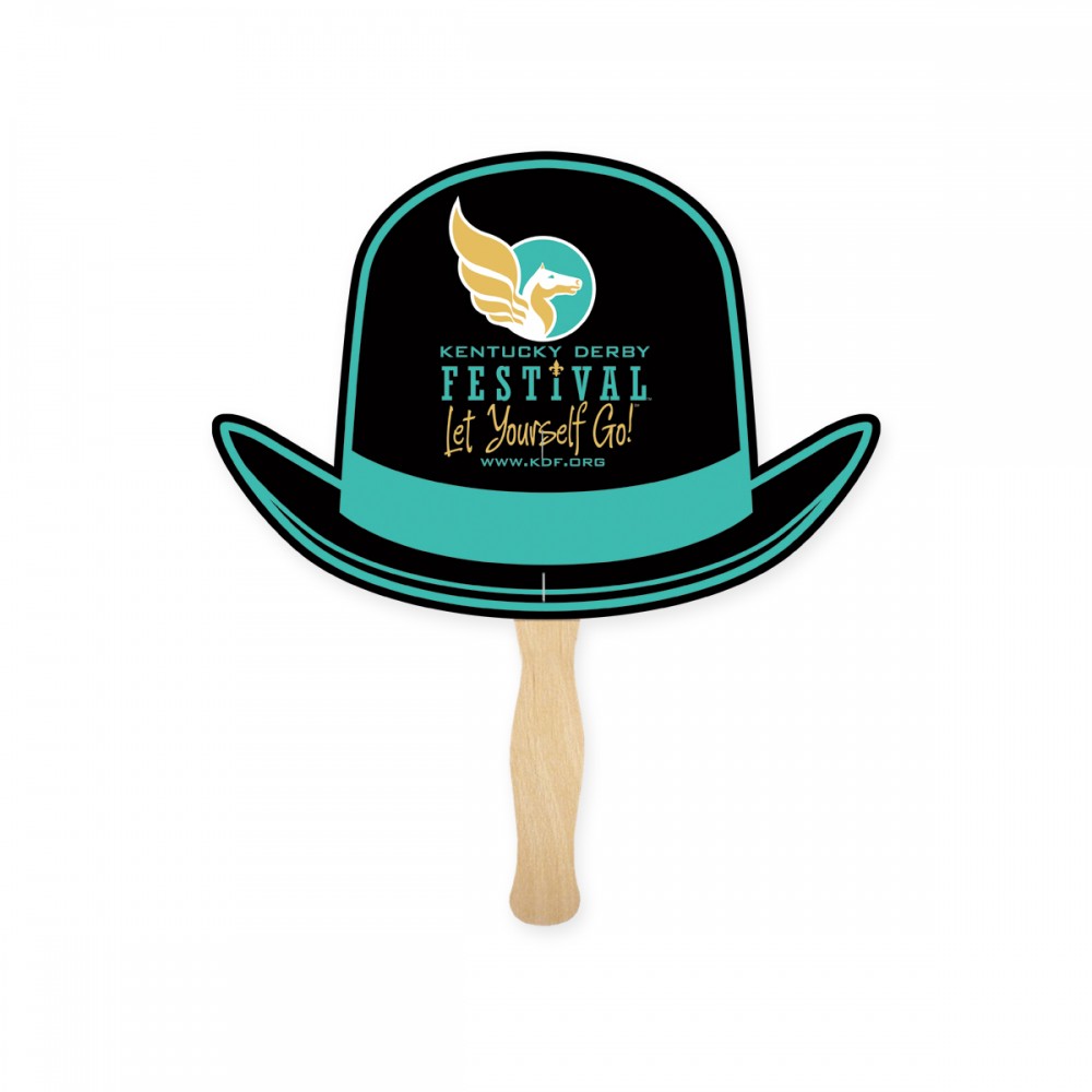 Promotional Lightweight Full Color Single Sided Derby Hat Shape Paper Hand Fan