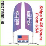 Promotional 9' Angle Flag - Double Sided w/Black X Base - Made in the USA