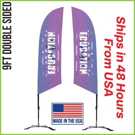 Promotional 9' Angle Flag - Double Sided w/Black X Base - Made in the USA