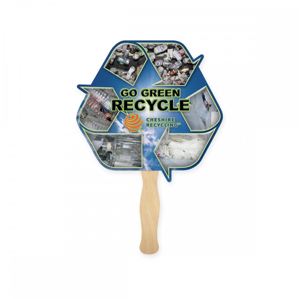 Eco Recycle Shape Full Color Two Sided Single Paper Hand Fan with Logo