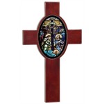 Personalized 8" x 13" - Wood Cross with Ceramic Oval Center - Rosewood