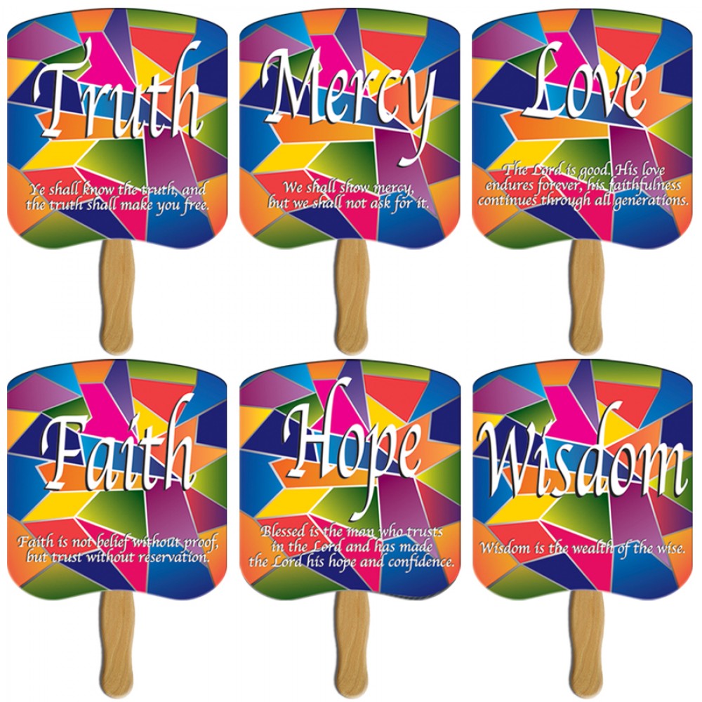 Wisdom/Mercy/Love/Faith/Truth/Hope Hand Fan Stock Graphic Logo Branded Wisdom/Mercy/Love/Faith/Truth/Hope Hand Fan Stock Graphic Logo Branded