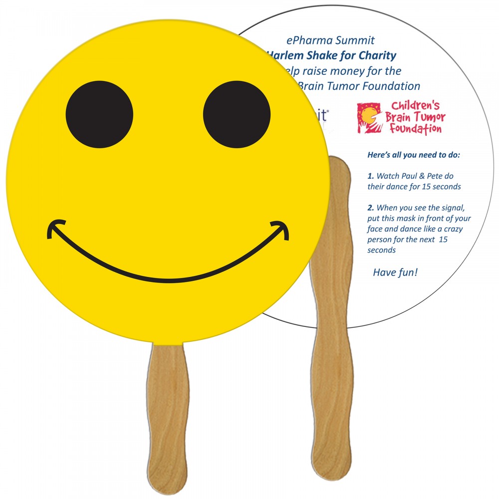 Smiley Face Fast Hand Fan (2 Sides) 1 Day Custom Imprinted Smiley Face Fast Hand Fan (2 Sides) 1 Day Custom Imprinted