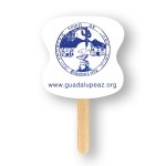 Mini Hourglass Shape Full Color Two Sided Single Hand Fan w/ Wood Stick Handle with Logo