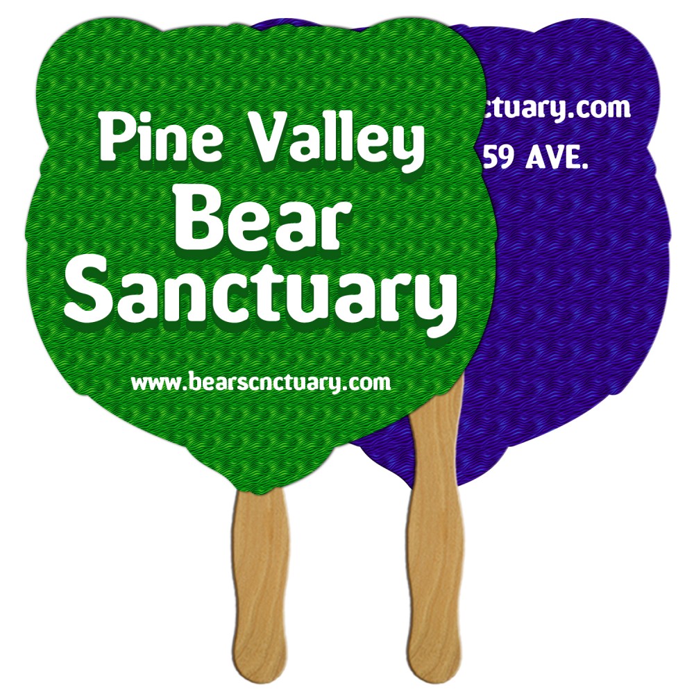 Grizzly Bear Hand Fan Full Color (2 Sides) Logo Branded Grizzly Bear Hand Fan Full Color (2 Sides) Logo Branded