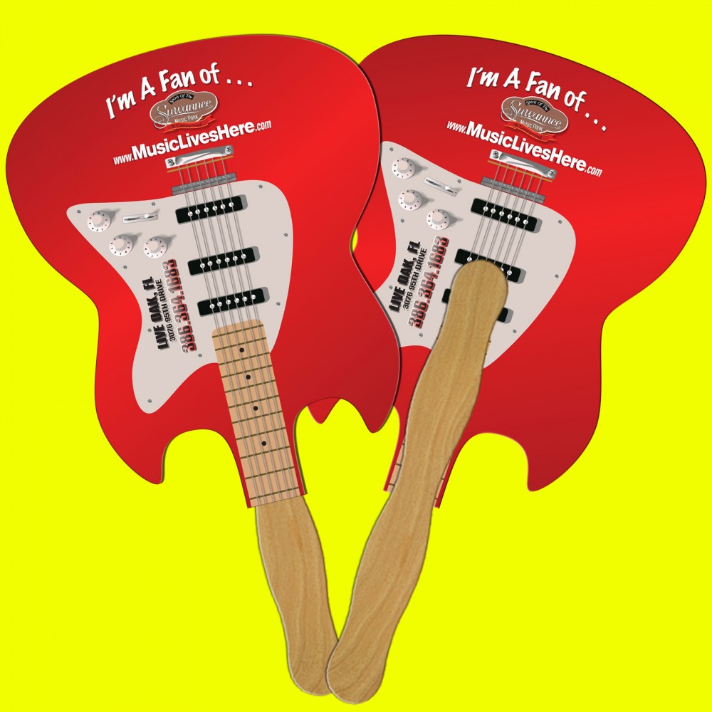 Promotional Electric Guitar Hand Fan Full Color (2 Sides)