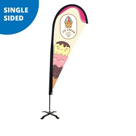12' Teardrop Flag - Single Sided w/Black X Base (Large) with Logo
