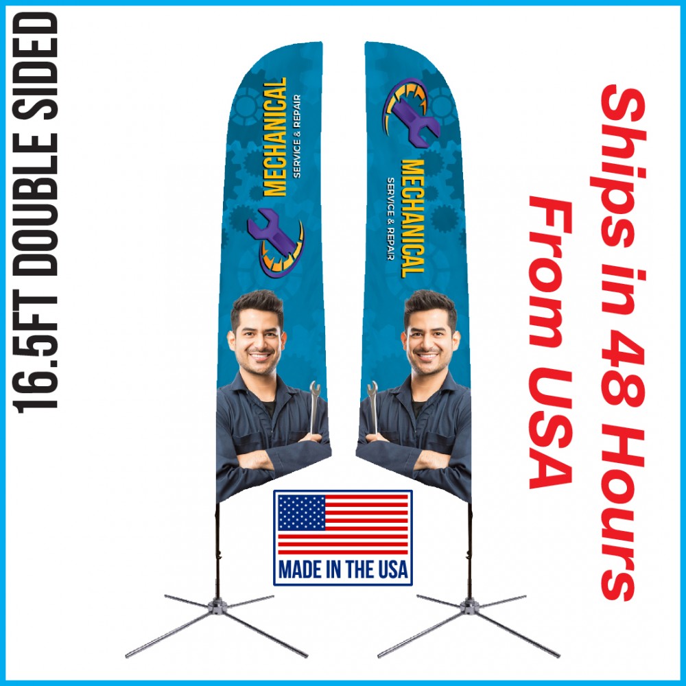16.5' Angle Flag - Double Sided w/Chrome X Base - Made in the USA with Logo 16.5' Angle Flag - Double Sided w/Chrome X Base - Made in the USA with Logo