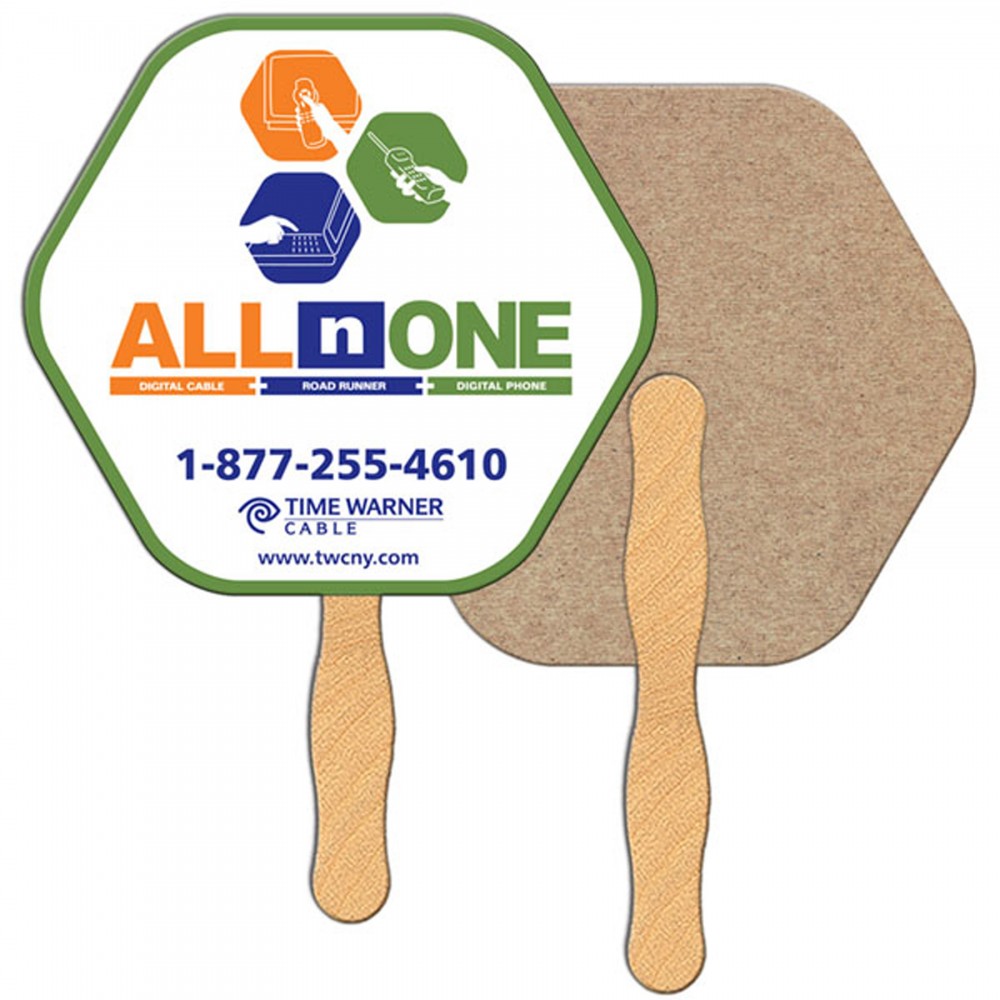 Hexagon Recycled Hand Fan Logo Branded Hexagon Recycled Hand Fan Logo Branded