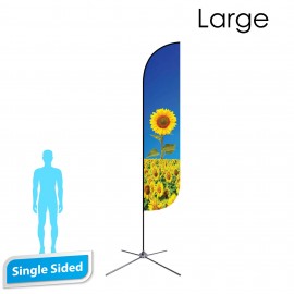 13' Feather Flag - Single Sided w/Chrome X Base (Large) with Logo