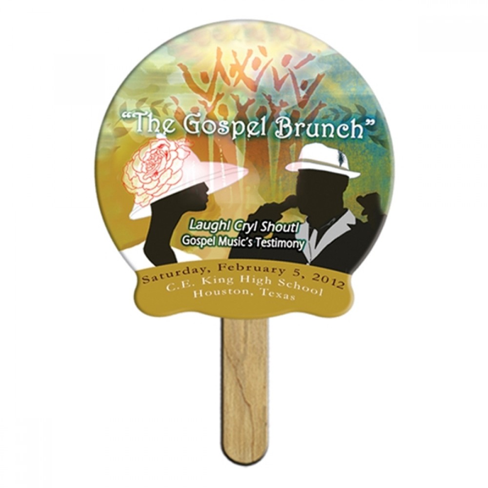Scallop Circle Stock Shape Mini Fan Custom Printed Scallop Circle Stock Shape Mini Fan Custom Printed