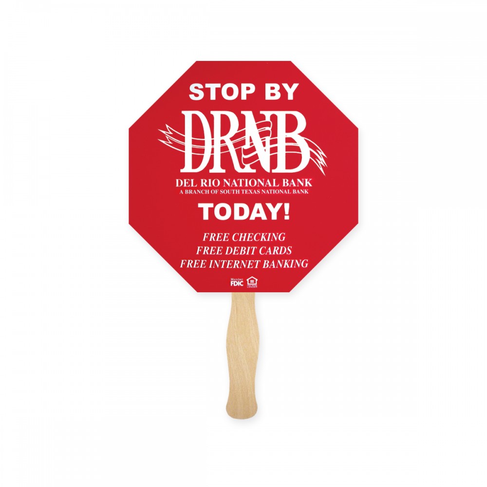 Custom Stop Sign Shape Full Color Two Sided Single Paper Hand Fan