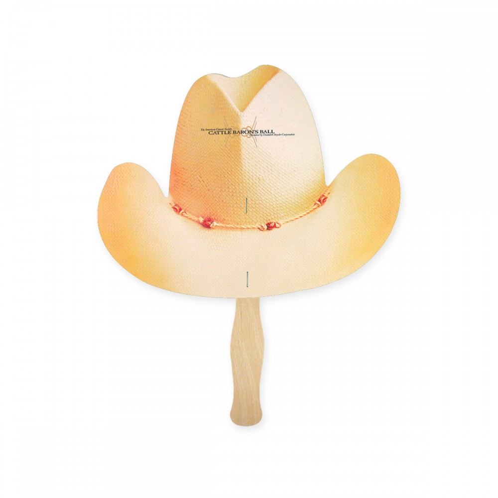 Logo Branded Cowboy Hat Lightweight Full Color Two Sided Single Paper Hand Fan