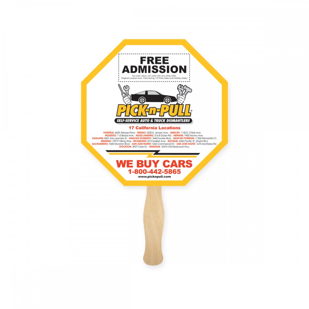 Stop Sign Shape Full Color Single Sided Paper Hand Fan with Logo