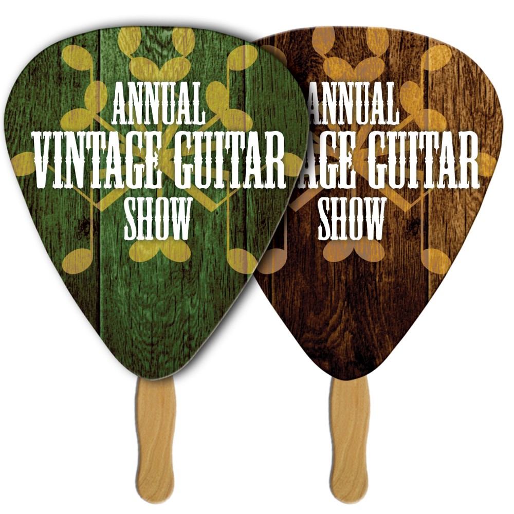 Gutar Pick/Triangle Sandwiched Hand Fan Full Color Custom Printed Gutar Pick/Triangle Sandwiched Hand Fan Full Color Custom Printed