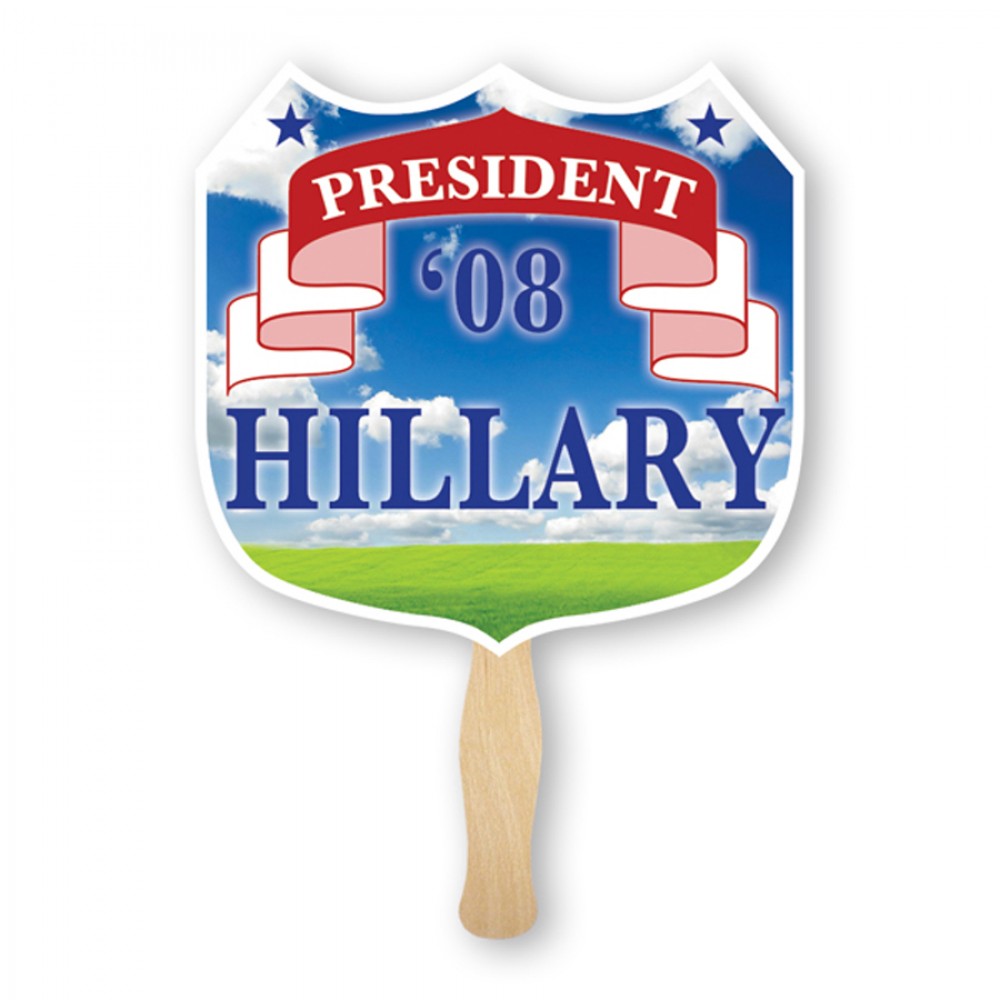 Custom Shield Shape Full Color Single Sided Paper Hand Fan Custom Shield Shape Full Color Single Sided Paper Hand Fan