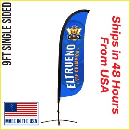 Feather Flag 9' Premium Single-Sided With Econo X-Base and Carry Bag - Made in the USA with Logo
