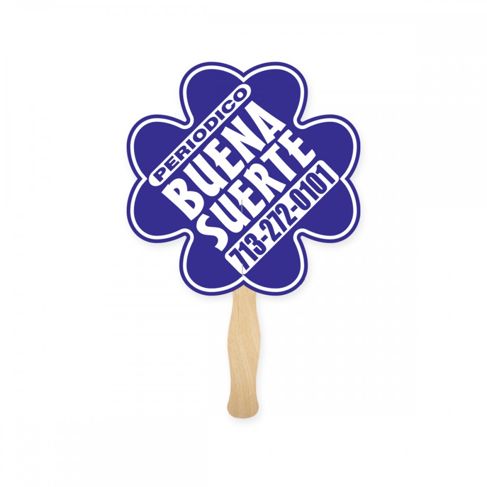 Lightweight Full Color Single Sided Clover Shaped Paper Hand Fan with Logo