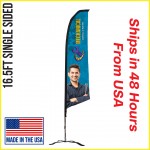 Promotional 16.5' Angle Flag - Single Sided w/Black X Base - Made in the USA