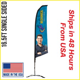 Promotional 16.5' Angle Flag - Single Sided w/Black X Base - Made in the USA