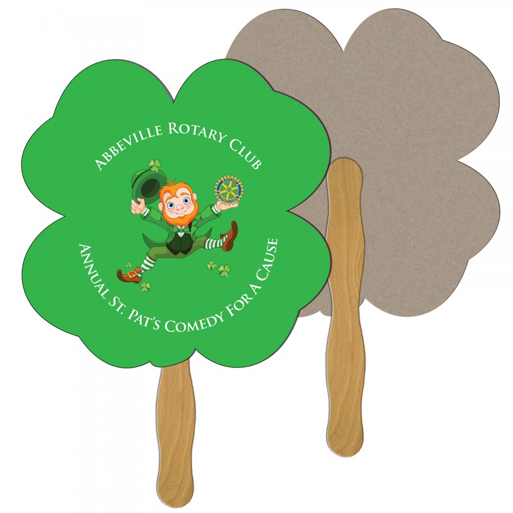 Custom Printed Clover Recycled Hand Fan Custom Printed Clover Recycled Hand Fan