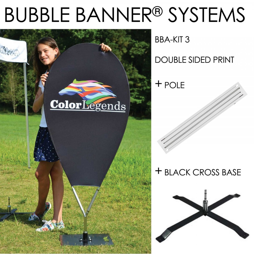 Bubble Banner - Oval Shaped - Double sided print + Frame + Black Cross base with Logo