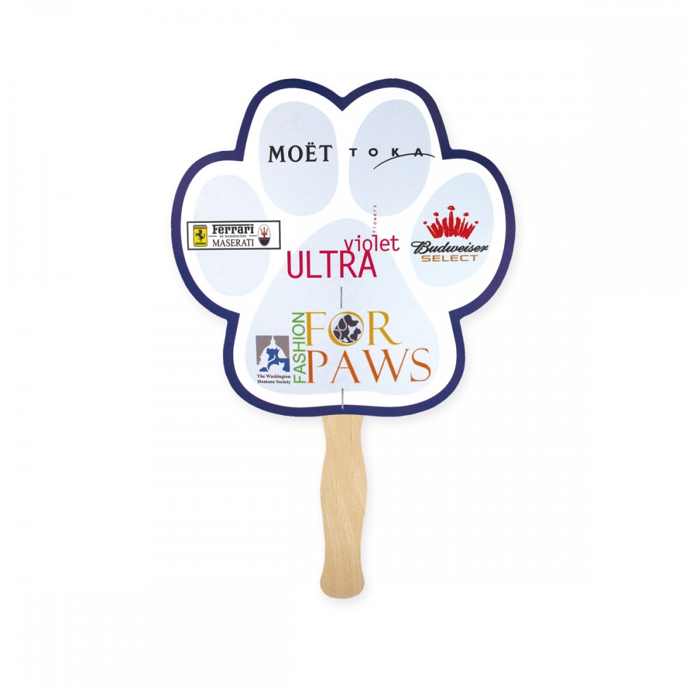 Customized Lightweight Full Color Single Sided Paw Shape Paper Hand Fan