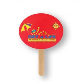 Customized Mini Oval Shape Single Hand Fan w/Wood Stick Handle