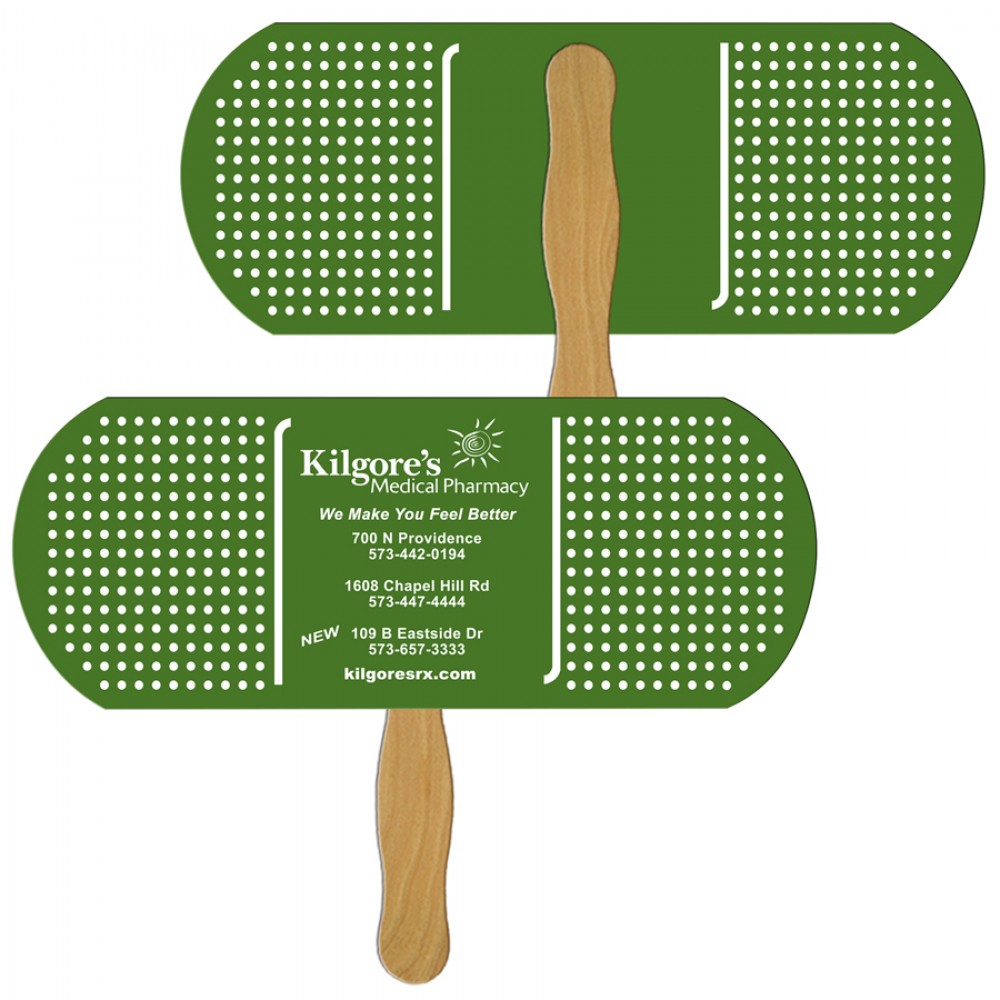 Band Aid/Pill Fast Hand Fan (2 Sides) 1 Day Logo Branded Band Aid/Pill Fast Hand Fan (2 Sides) 1 Day Logo Branded