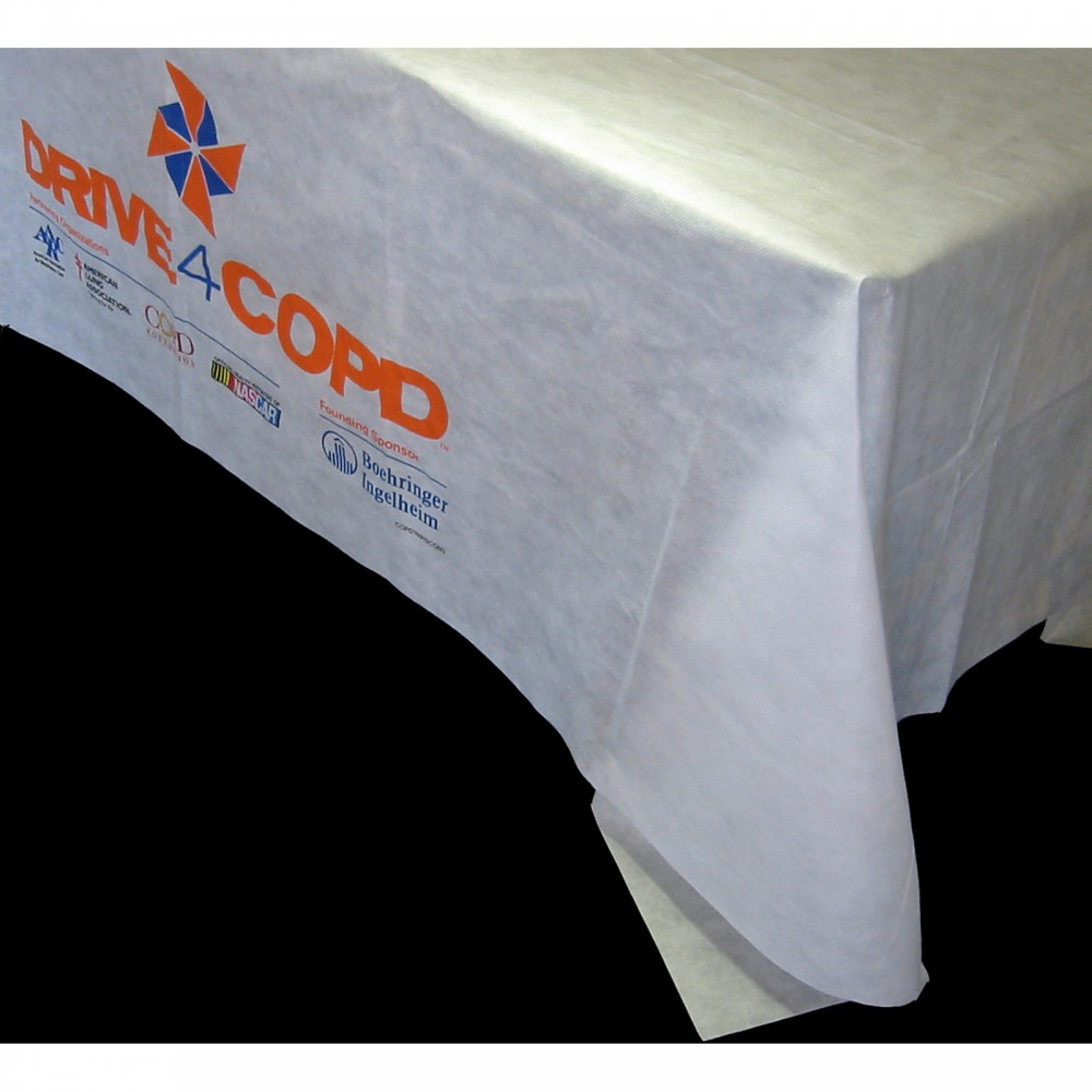 Custom Imprinted 88"x154" Non-Woven 8' Table Cover with 38" Silk-screen Custom Imprinted 88"x154" Non-Woven 8' Table Cover with 38" Silk-screen
