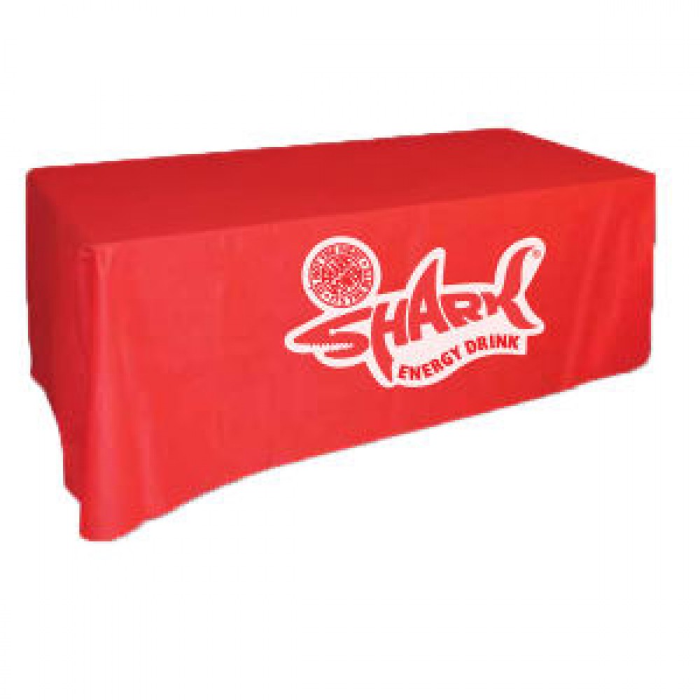Logo Branded 72"x132" Non-Woven 6' Table Cover 12"-drop with 28" Silk-Screen Logo Branded 72"x132" Non-Woven 6' Table Cover 12"-drop with 28" Silk-Screen