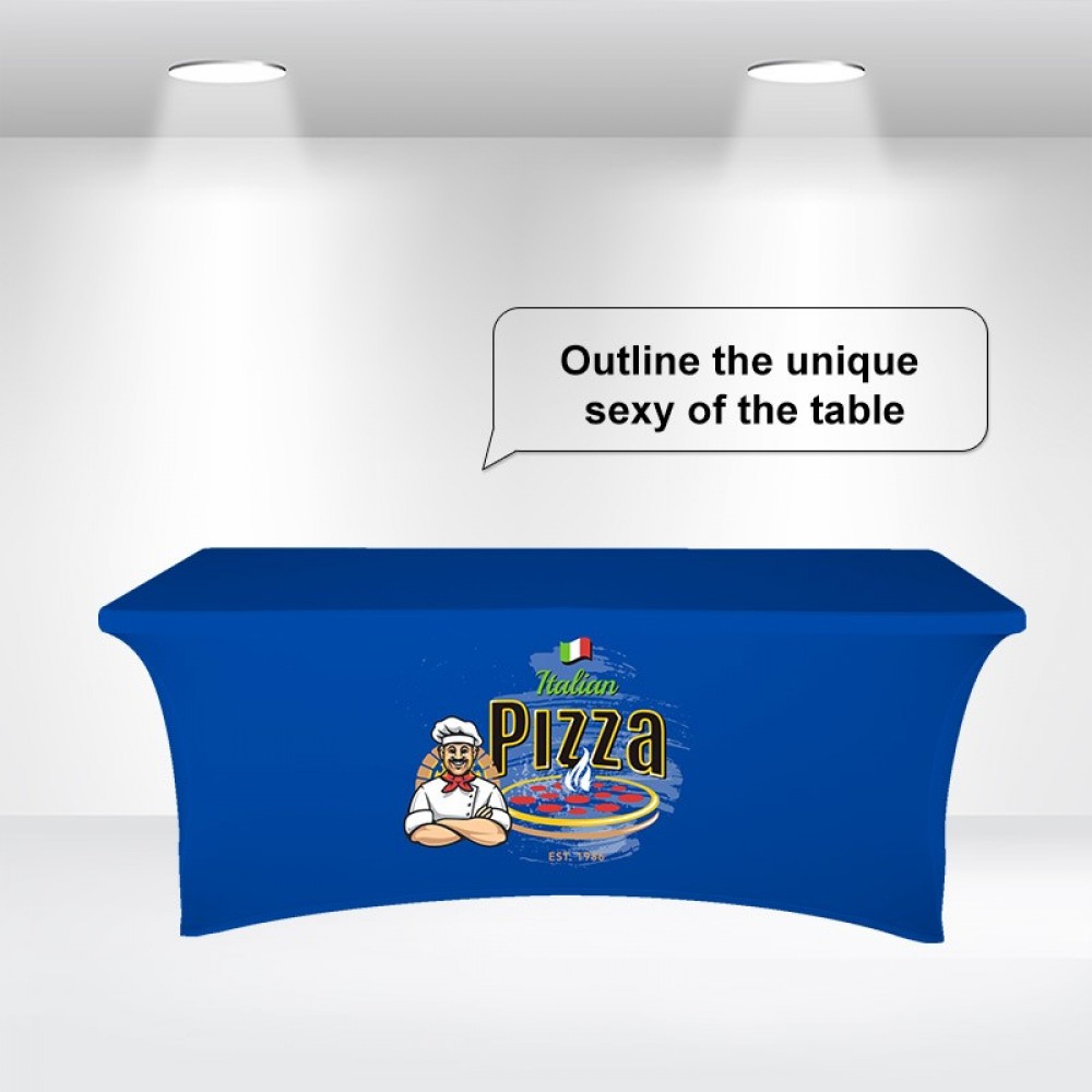 Promotional 4' Stretch Table Covers with Open Back in Full Color Overall
