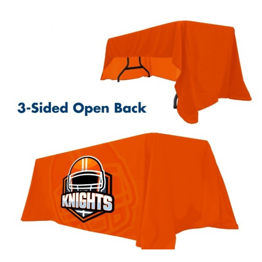 Promotional Value - 6 ft. x 30"Top x 29"H - 3 Sided Hemmed Econo Table Throw (Full Coverage Dye Sublimation) Promotional Value - 6 ft. x 30"Top x 29"H - 3 Sided Hemmed Econo Table Throw (Full Coverage Dye Sublimation)