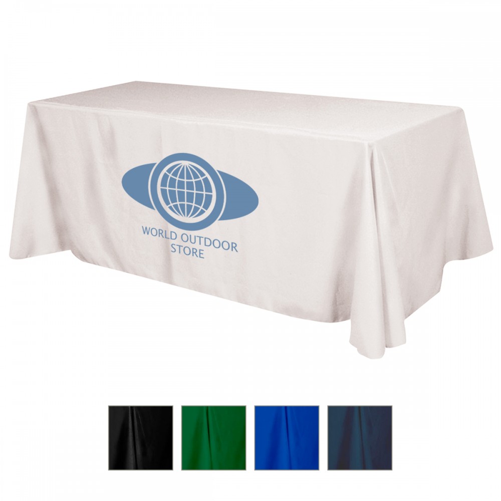 Flat Polyester 4-Sided Table Cover - fits 8' standard table with Logo