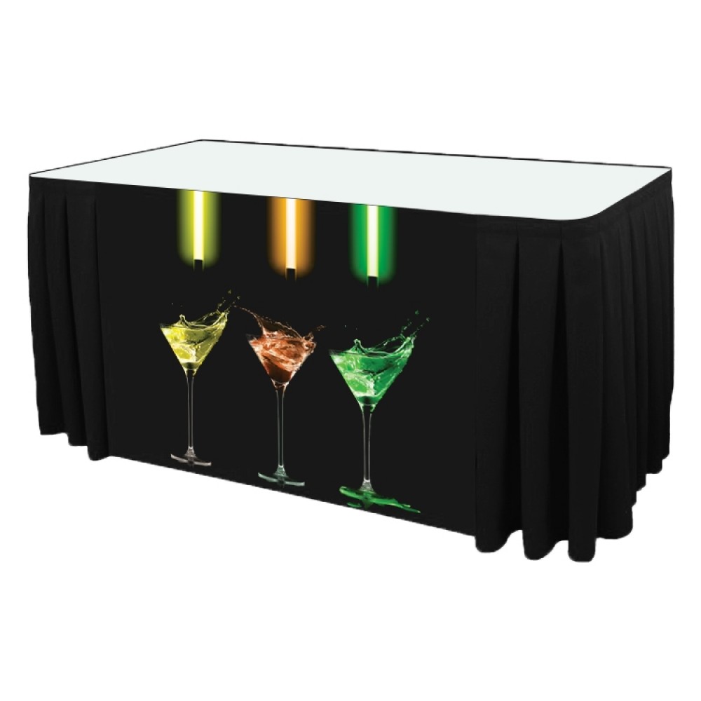 17' Box Pleat Table Skirt - Front Panel Print with Logo