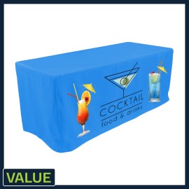 Customized Value - 6 ft. x 30"Top x 29"H - 4 Sided Hemmed Fitted Table Throw (Full Coverage Dye Sublimation)