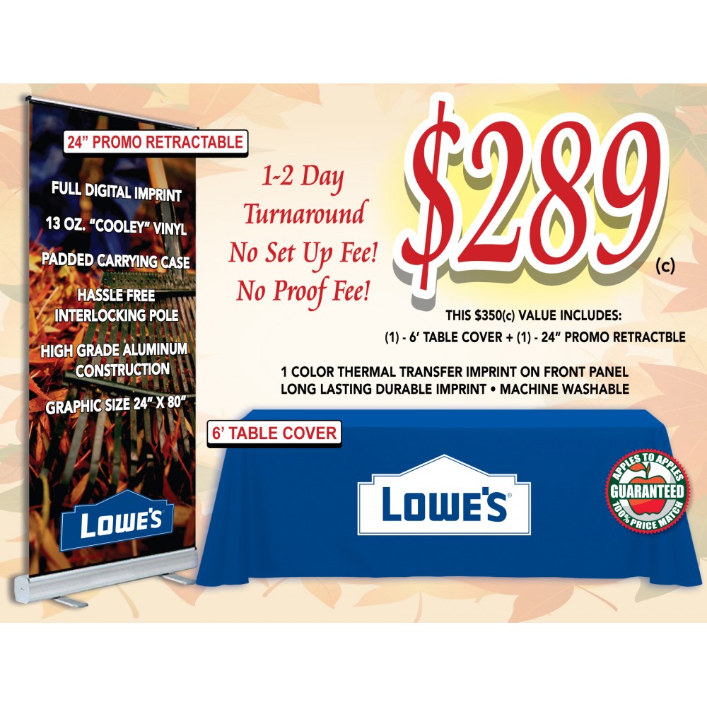 Fall Special! 24"X80" Retractable & 6' Tablecover with Logo
